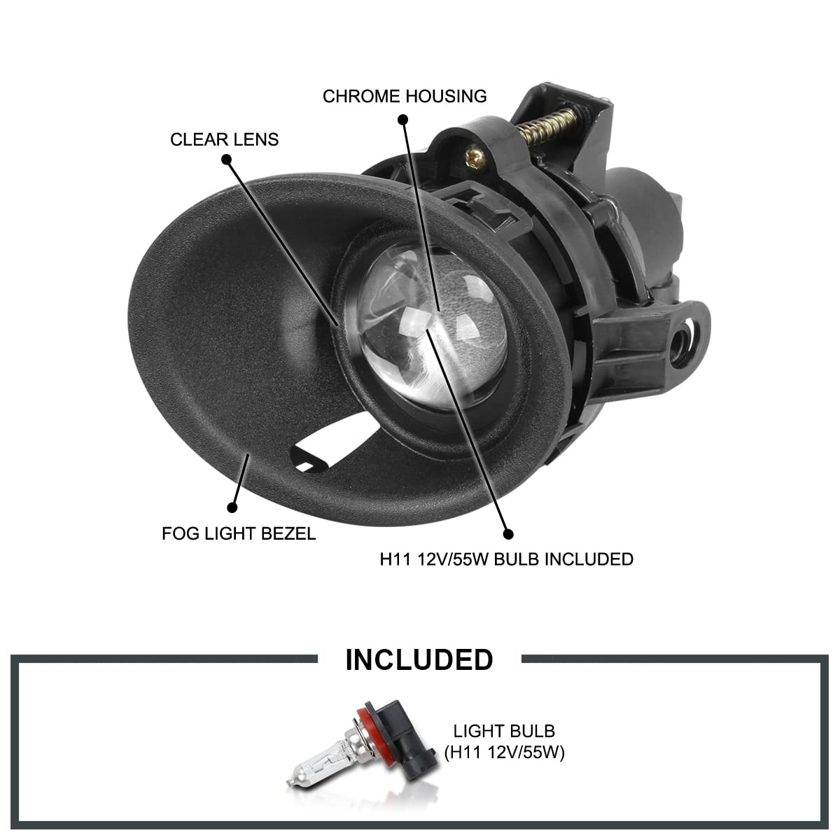 Fog Lights SPEC-D TUNING Chrome + H11 Bulbs Compatible with 2014-2015 Chevy Camaro 3.6L V6, L+R Pair Assembly