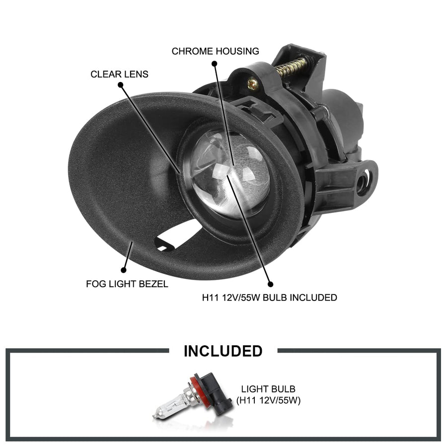 Fog Lights SPEC-D TUNING Chrome + H11 Bulbs Compatible with 2014-2015 Chevy Camaro 3.6L V6, L+R Pair Assembly