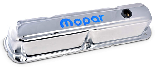 Tall Proform Valve Cover, Baffled, Breather Hole, Mopar Logo, Steel, Chrome