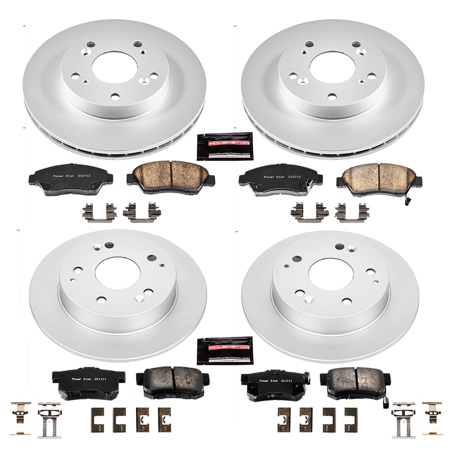 Power Stop CRK2387 Brake Rotor & Coated Ceramic Brake Pads- front & rear For Acura RSX 2002-2006, Honda Civic 2004-2005 [Model Specific]
