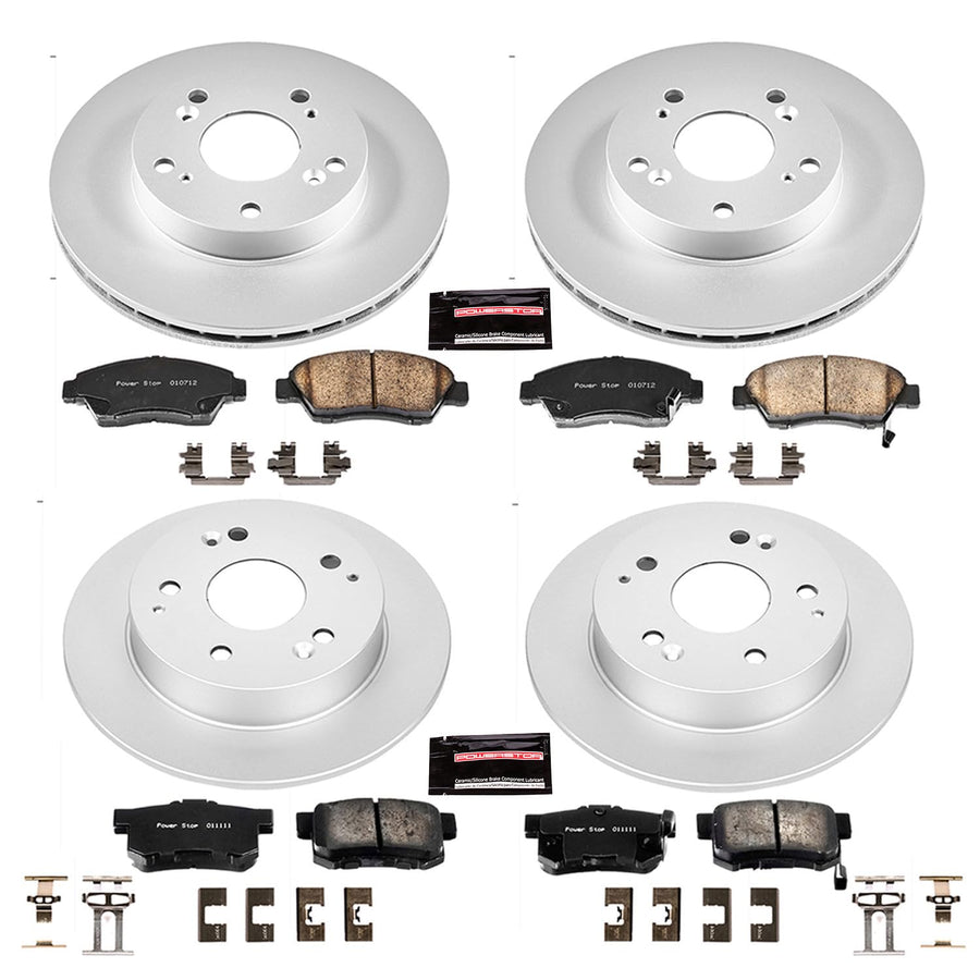 Power Stop CRK2387 Brake Rotor & Coated Ceramic Brake Pads- front & rear For Acura RSX 2002-2006, Honda Civic 2004-2005 [Model Specific]