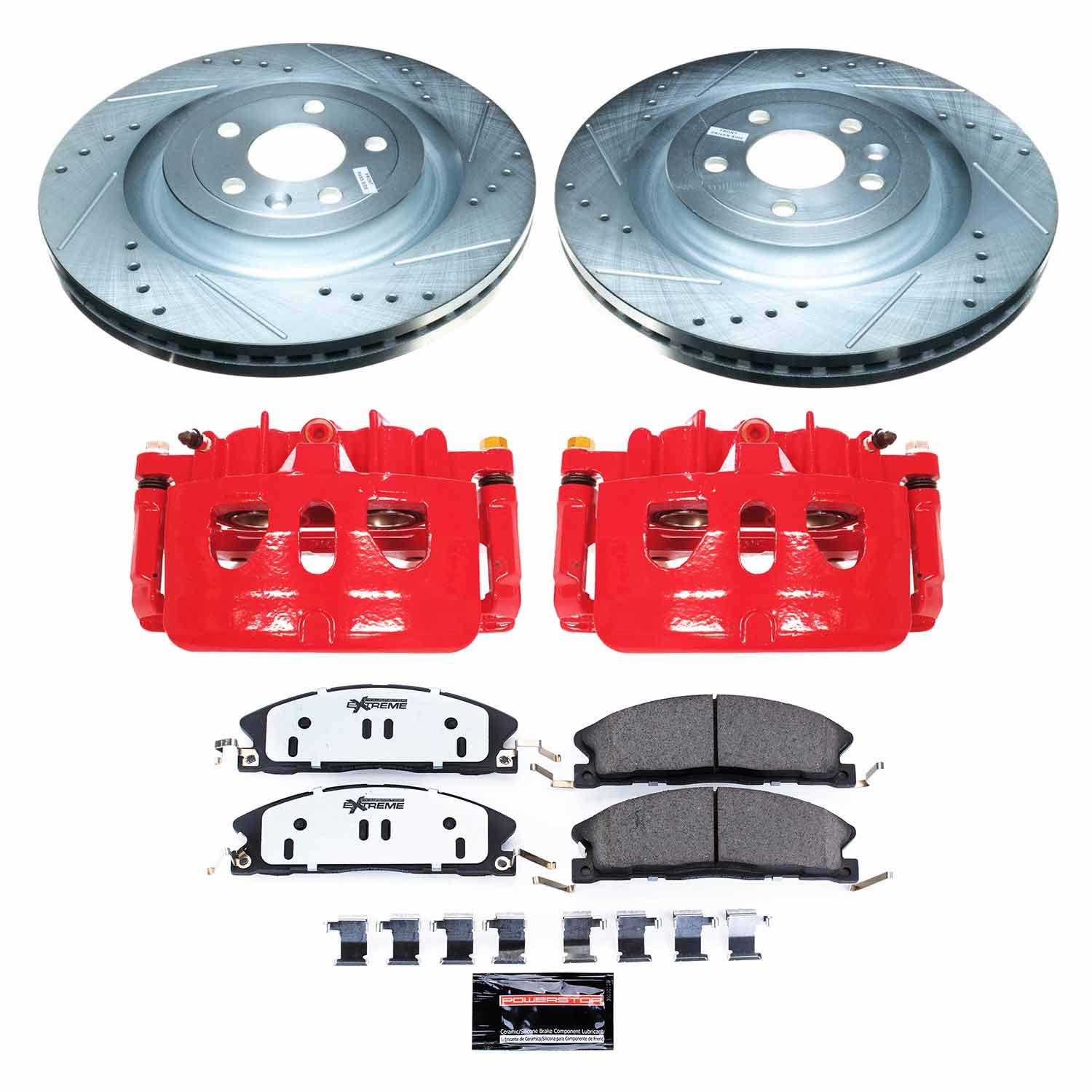 Power Stop Front KC6374-36 Z36 Truck & Tow Brake Pad and Rotor Kit with Red Powder Coated Calipers