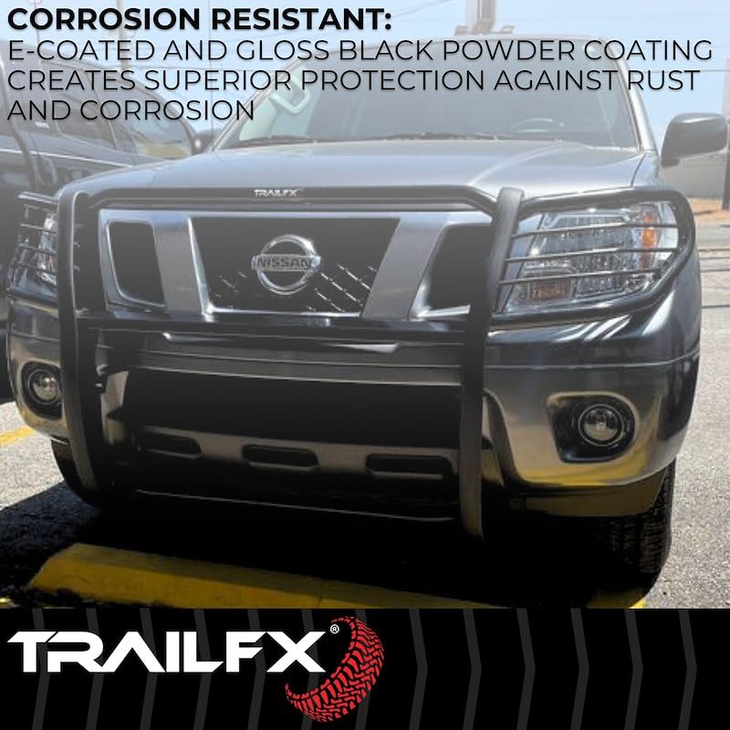 Grille Guard Trail FX E0046T, 1-Piece, 1-1/2 Inch Diameter, Powder Coated, Gloss Black, Steel, with Brush Guard, Without Skid Plate/Step Plate, Fits 2024-2025 Toyota Tacoma