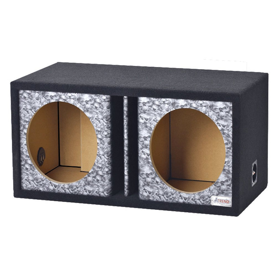 Atrend 12DVR-Reaper Black Skulls Pattern Dual Vented Divided Chamber 12" Subwoofer Enclosure GFX Series