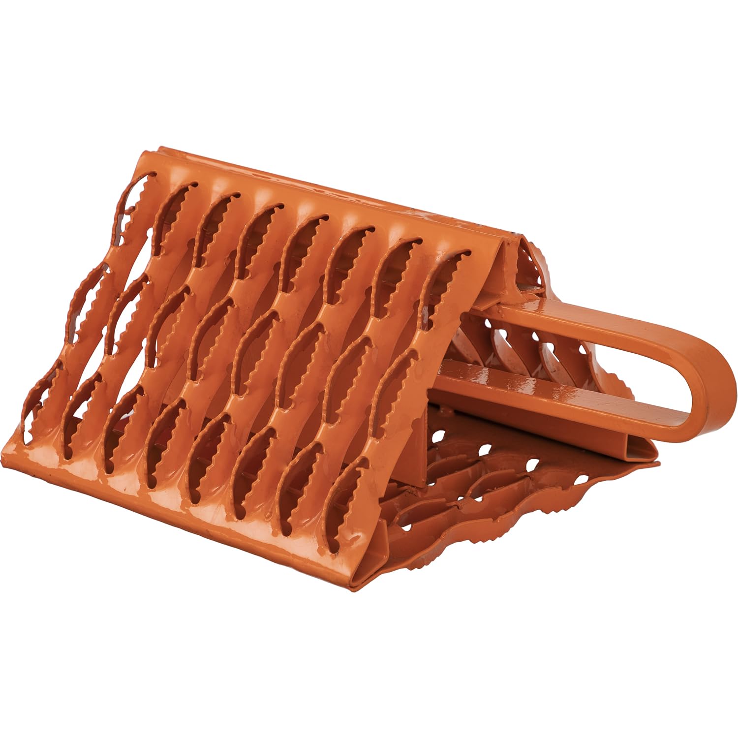 Orange Powder Coated Buyers Products WC091061 Galvanized Serrated Wheel Chock with Built-in Handle, 9 x 10 x 6 Inch, Extra Grip for Off-Road, Ice & Snow Conditions; Stable Tire & Trailer Chock