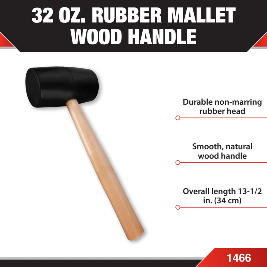 Durable Hard Rubber Head Mallet Performance Tool 1466 with Ergonomic Wood Handle for Woodworking, Construction and DIY Projects