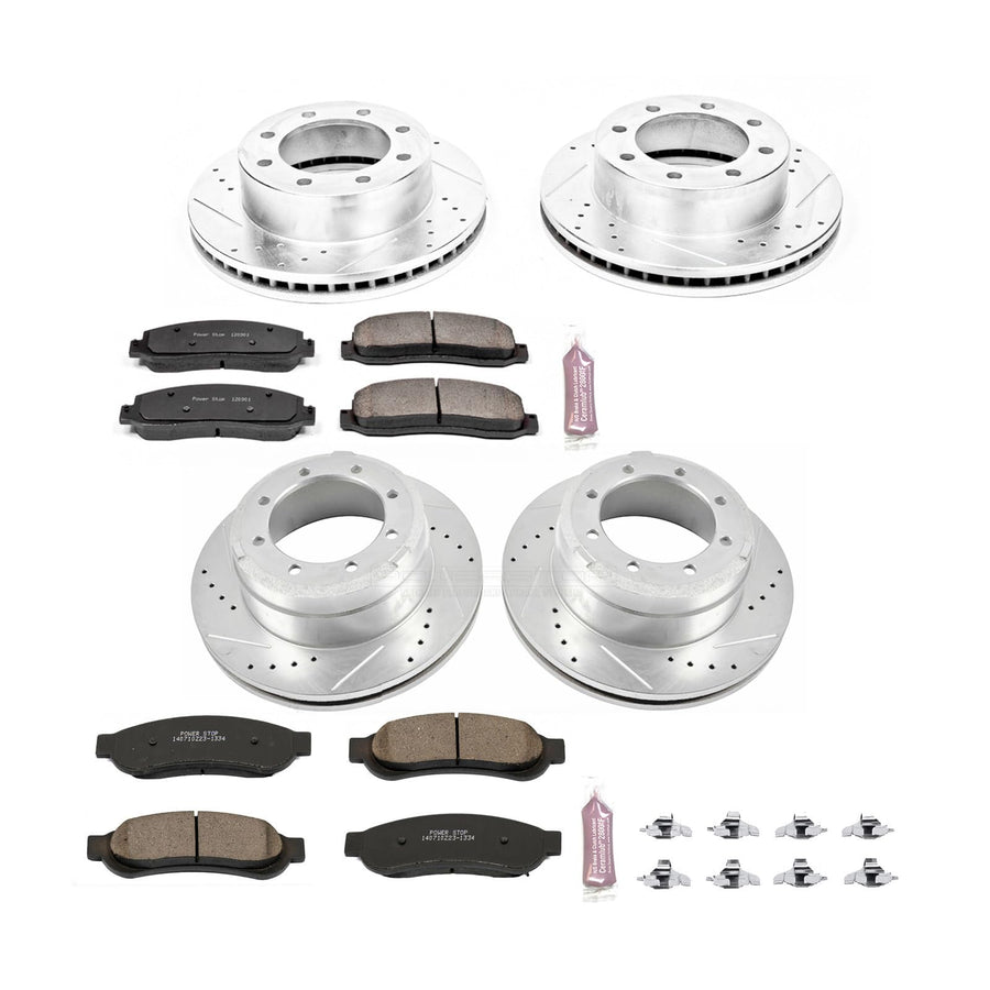 Power Stop K5574 Z23 Carbon Fiber Brake Pads Front and Rear with Drilled & Slotted Brake Rotors Kit For Ford F-350 Super Duty 2010-2011, Ford F-450 Super Duty 2010-2012 [Model Specific]