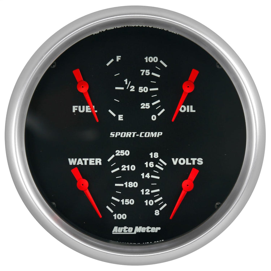 Auto Meter Gauge, 3912 Quad, 5", 240Ωe-33Ωf, Elec, Sport-Comp