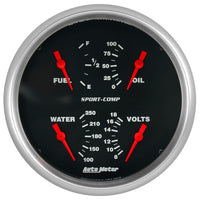 Auto Meter Gauge, 3912 Quad, 5", 240Ωe-33Ωf, Elec, Sport-Comp