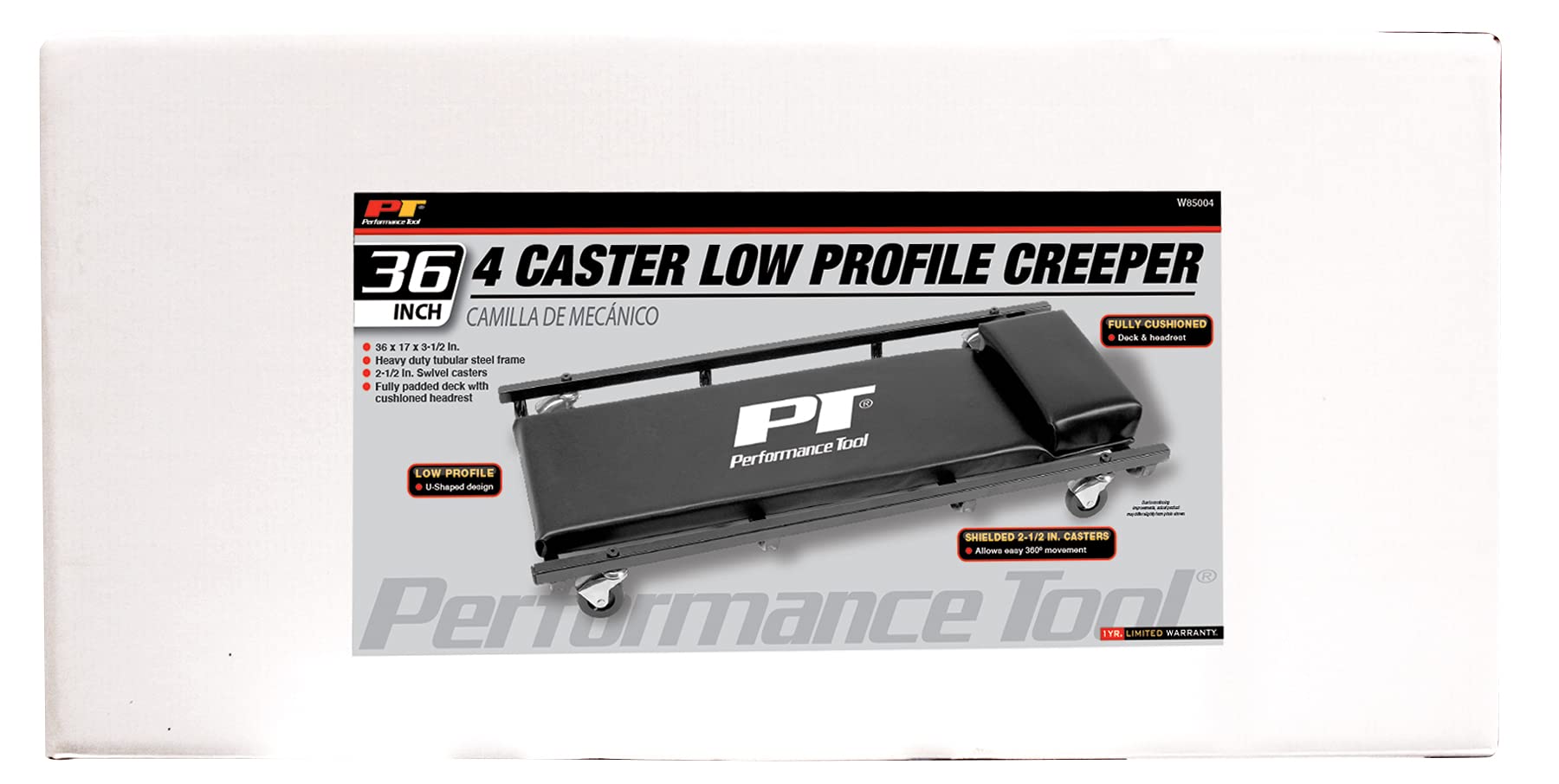 W85004 Performance Tool 36-Inch Fully Padded Creeper With Headrest