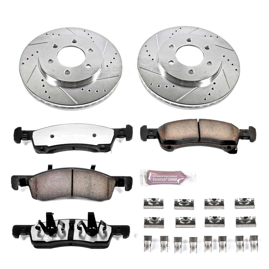 Power Stop Brake Kit Front For 2002 2003 2004 2005 2006 Ford Expedition - Truck & Tow Carbon Fiber Ceramic Pads & Drilled and Slotted Rotors Replacement, K1933-36