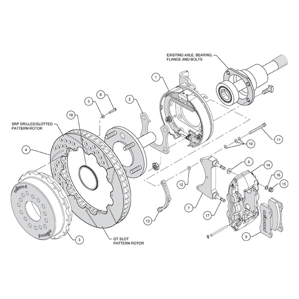 Rear AERO4 P-Brake Kit,14.00", Drilled, Red