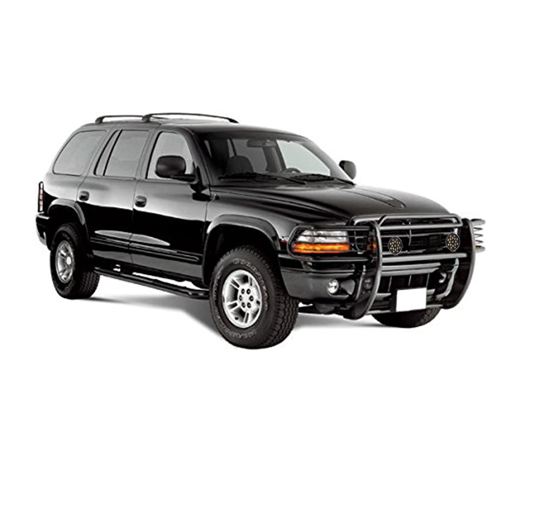 Bumper Guard Modular Black Horse Grille brush Come With pair of 7.0"Dia.LED Lights with Black Trim Rings Compatible with 1997-2004 Dodge Dakota|2000-2003 Dodge Durango-17BH23MA-PLB
