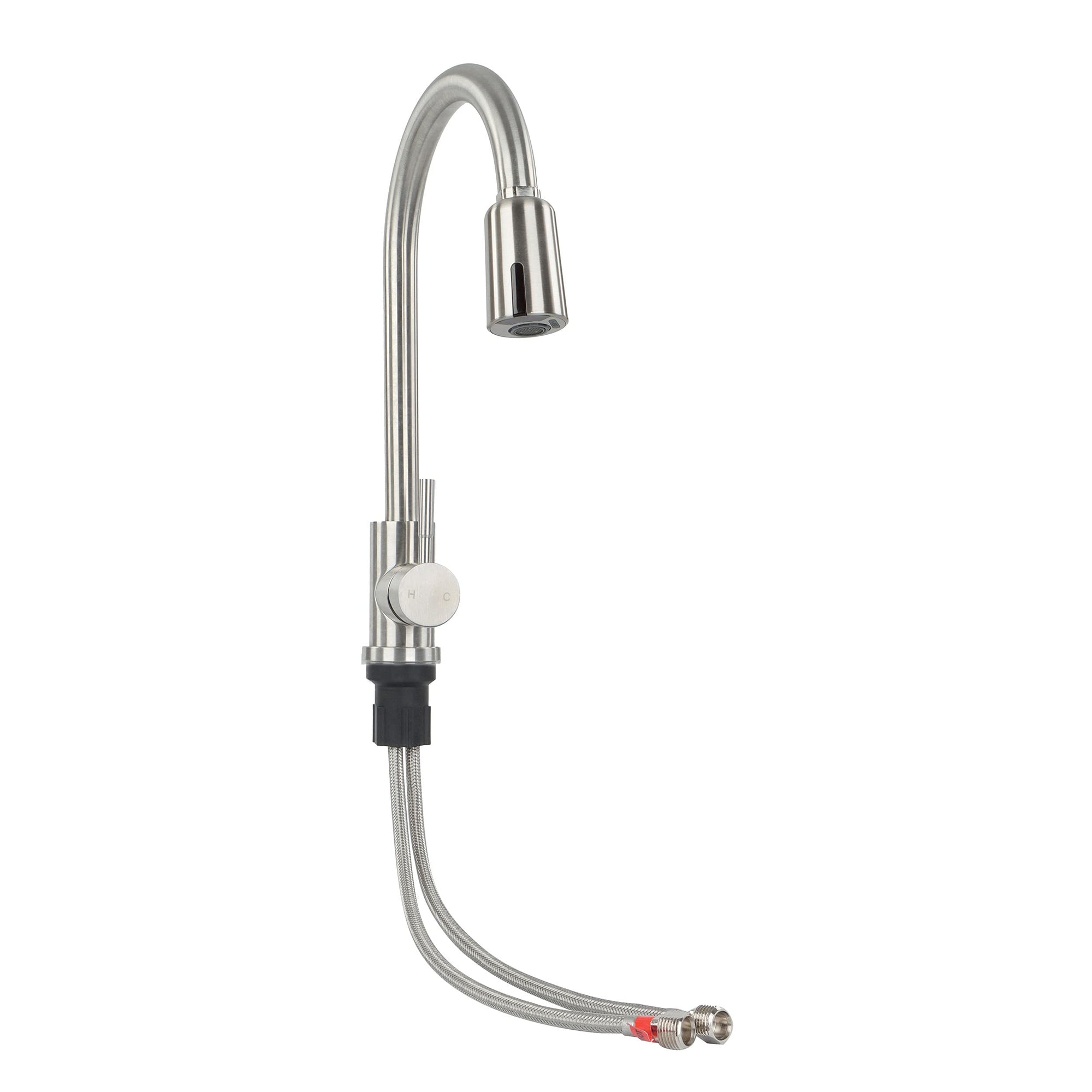 Touchless Empire Faucet Kitchen Faucet - Silver Steel High-Arc Motion Sensor Kitchen Faucet with Optional Deck Plate