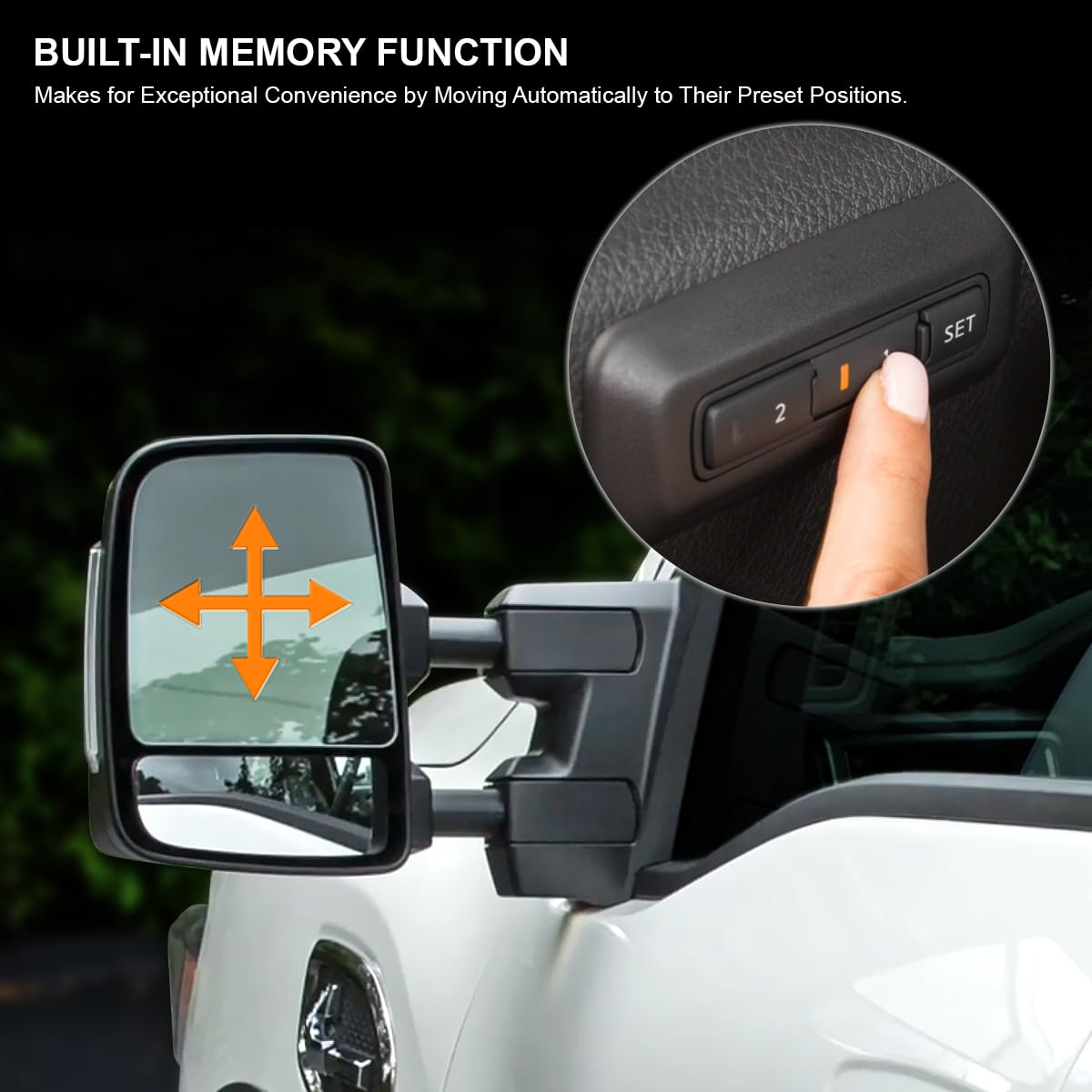 Spec-D Tuning Heated Power Towing Mirrors w/LED Signal, Blind Spot Sensor, Memory Function Compatible with 2016-2022 Nissan Titan, Left + Right Pair