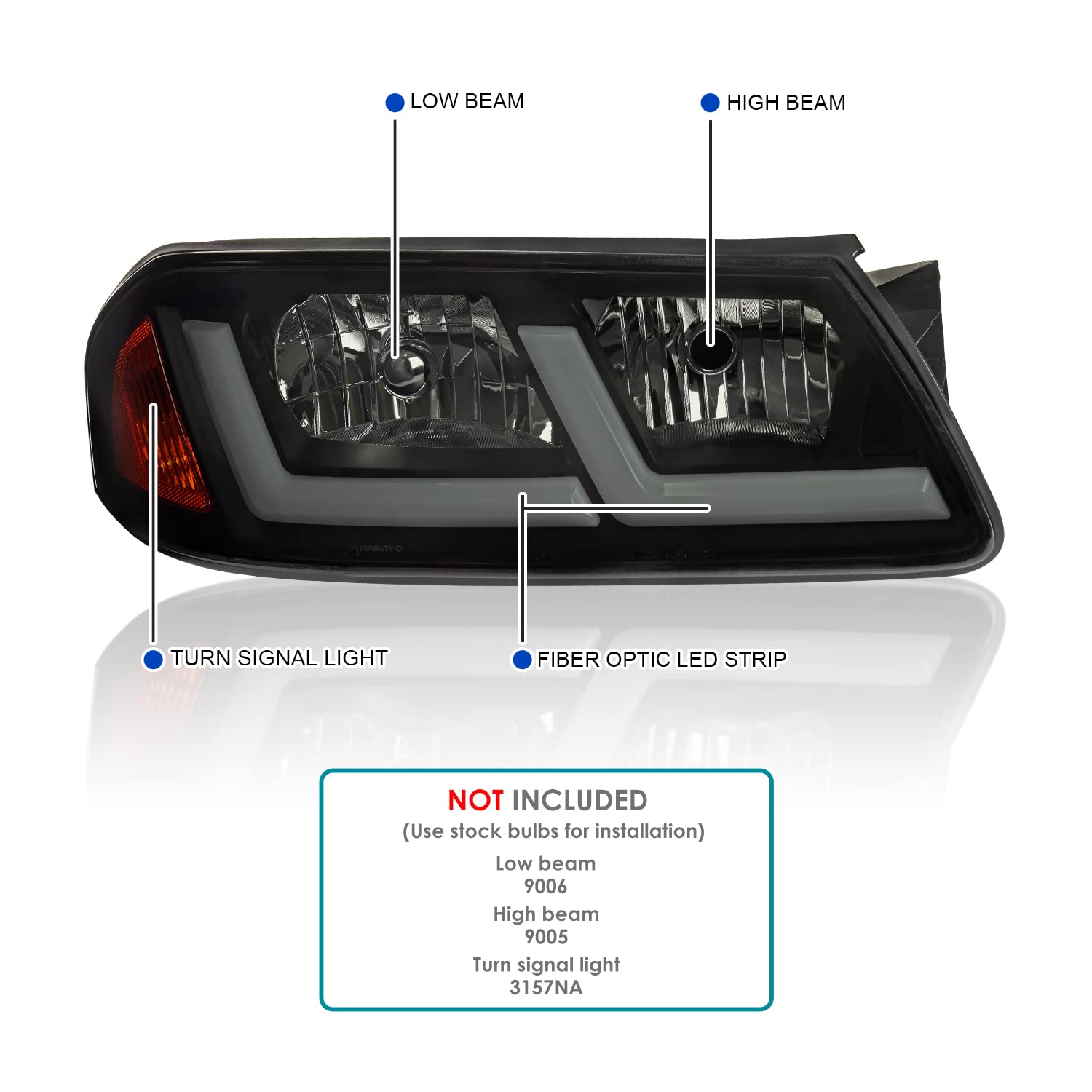 Black Smoke LED Tube Headlights SPEC-D TUNING Compatible with 2000-2005 Chevy Impala, Left + Right Pair Headlamps Assembly