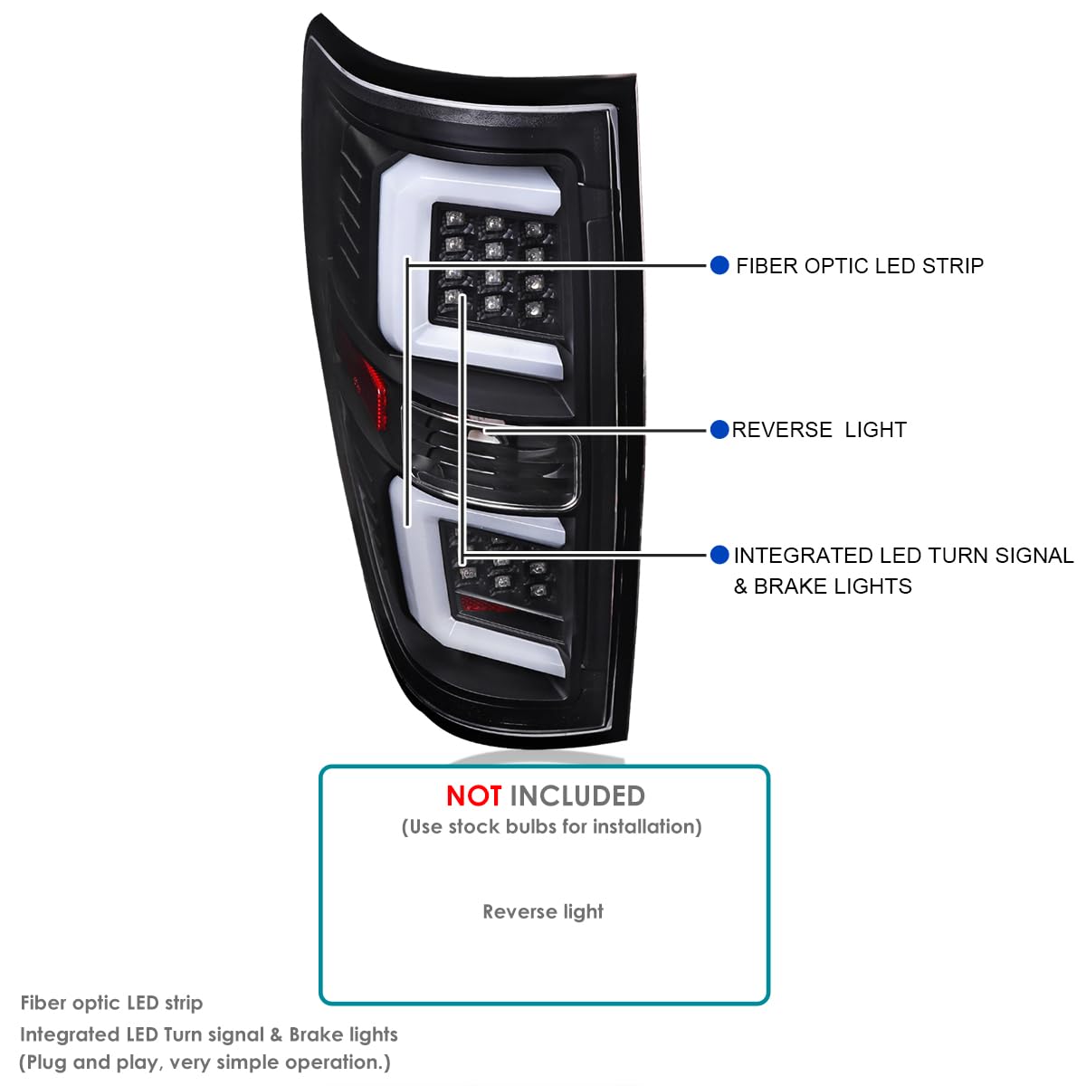 Black Tail Lights w/LED Bar SPEC-D TUNING Compatible with 2009-2014 Ford F150, Left + Right Pair Assembly