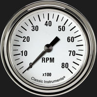 White Hot Classic Instruments 2 5/8" Tachometer Full Sweep