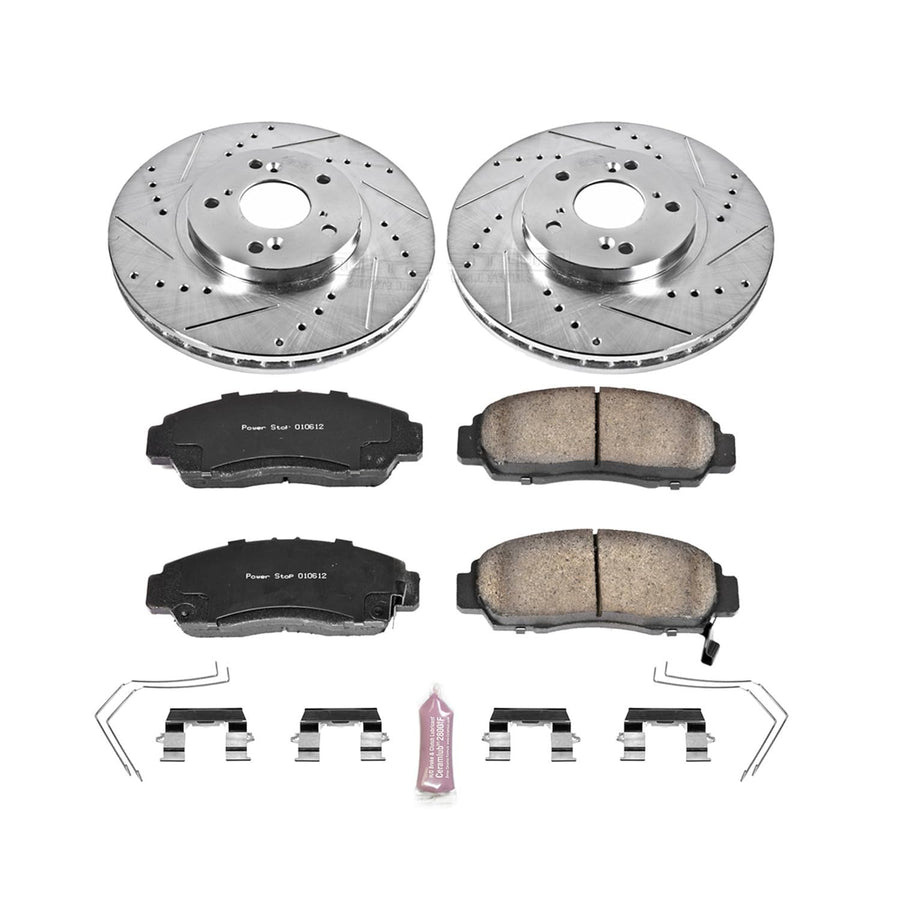 Power Stop K5392 Z23 Front Carbon Fiber Brake Pads with Drilled & Slotted Brake Rotors Kit For Acura TSX 2011-2014, Honda Accord 2011-2012 [Model Specific]
