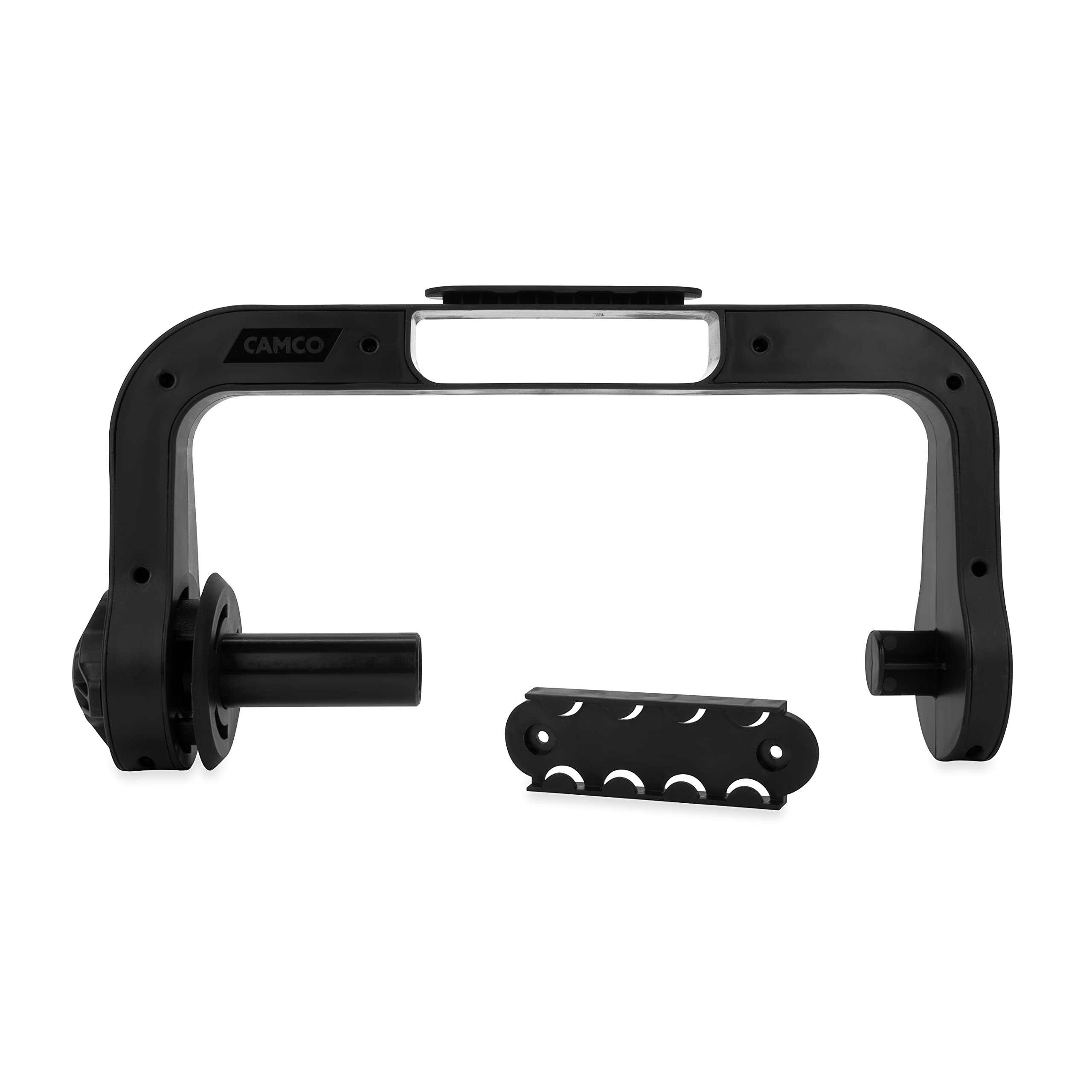 Paper Towel Holder Camco | Ideal for Compact Areas | Features Mountable Design and Adjustable Side Knob | Black (57115)