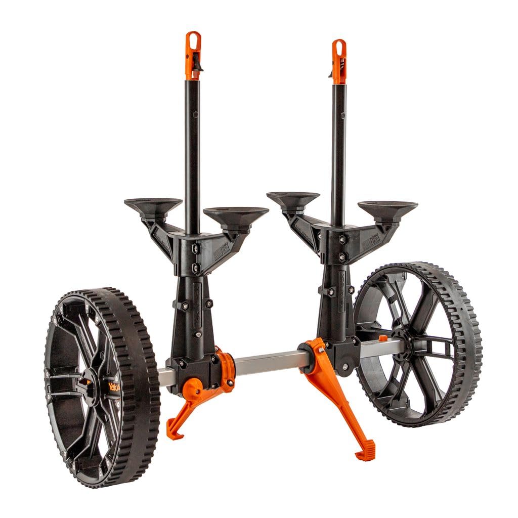 TowNStow YakAttack Scupper Kayak Cart | Collapsible with Extra Fore & AFT Hull Support | Adjustable 5.5" - 14.5" Wide | Dual Kick-Away Stands | 3-Piece BeadLoc Wheel Design & Rubber Tread | USA Made