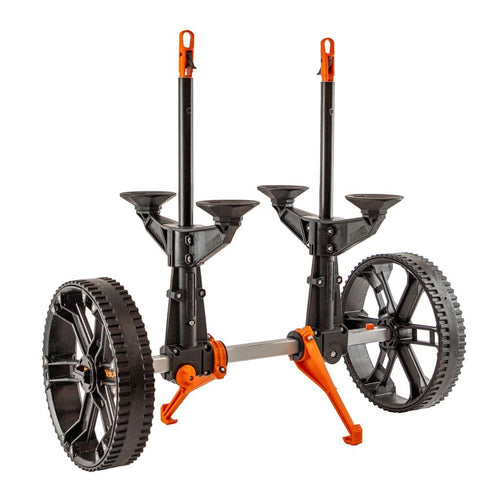 TowNStow YakAttack Scupper Kayak Cart | Collapsible with Extra Fore & AFT Hull Support | Adjustable 5.5" - 14.5" Wide | Dual Kick-Away Stands | 3-Piece BeadLoc Wheel Design & Rubber Tread | USA Made