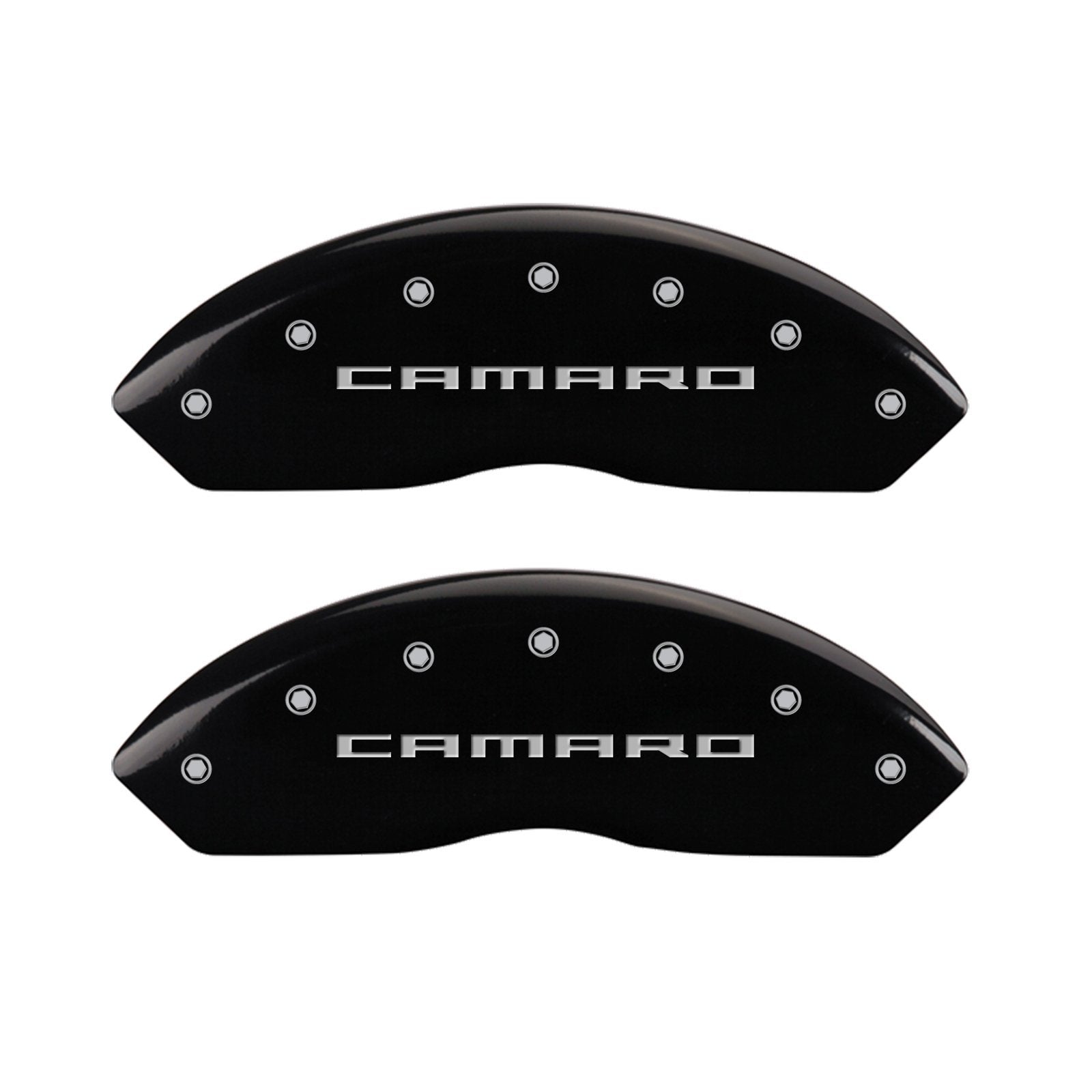 Caliper Covers MGP Compatible with 2016-2024 Chevy Camaro (Fits 18"+ Wheels & Standard JL9 Brakes) Powder-Coated Finish, 4 PCS Front and Rear (Black - Camaro Gen 5/6 Engraving)