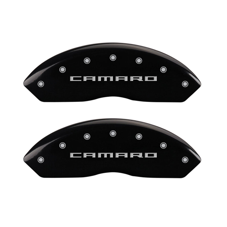 Caliper Covers MGP Compatible with 2016-2024 Chevy Camaro (Fits 18"+ Wheels & Standard JL9 Brakes) Powder-Coated Finish, 4 PCS Front and Rear (Black - Camaro Gen 5/6 Engraving)