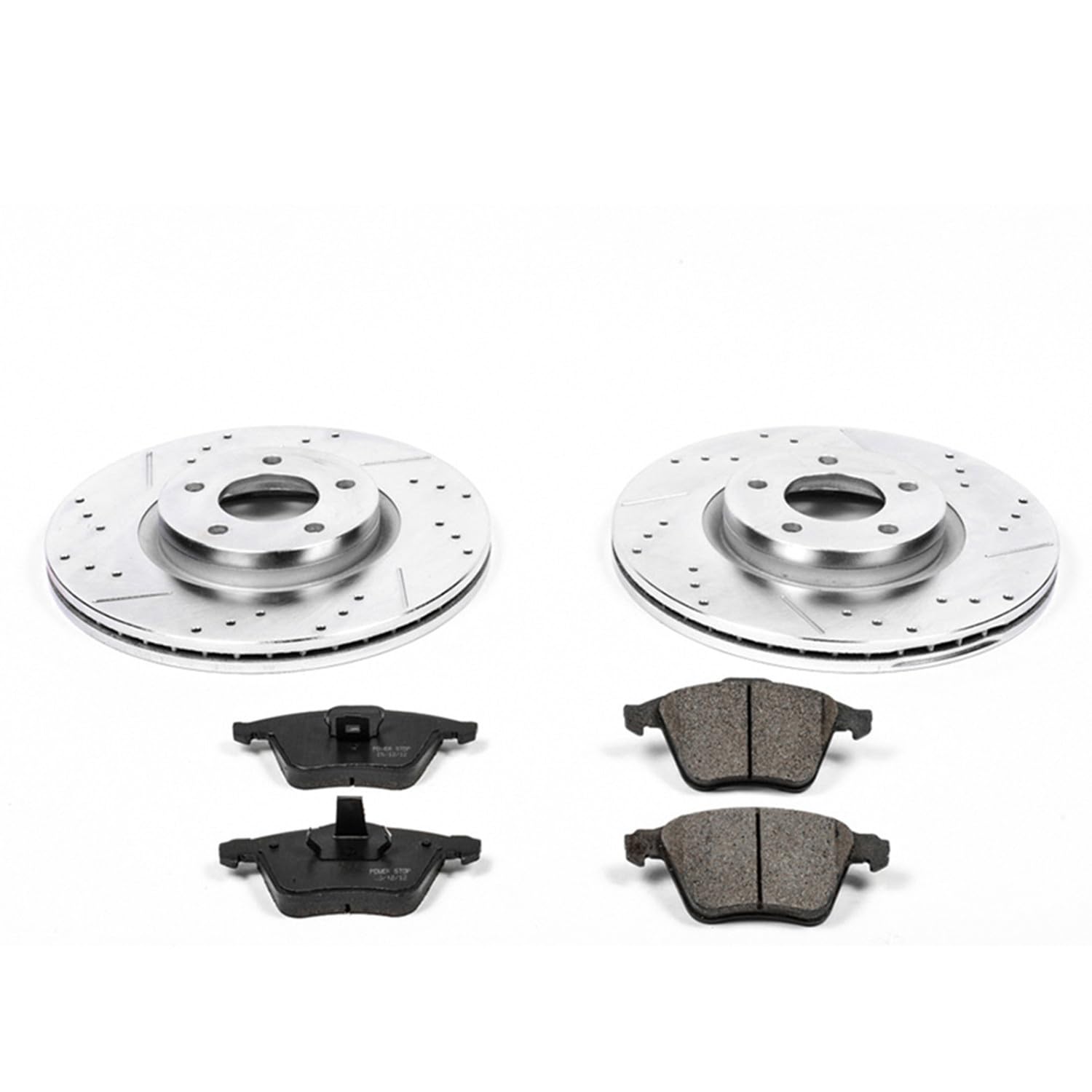 Power Stop K5279 Z23 Carbon Fiber Brake Pads Front with Drilled & Slotted Brake Rotors Kit For Mazda 3 2007-2013 [Model Specific]