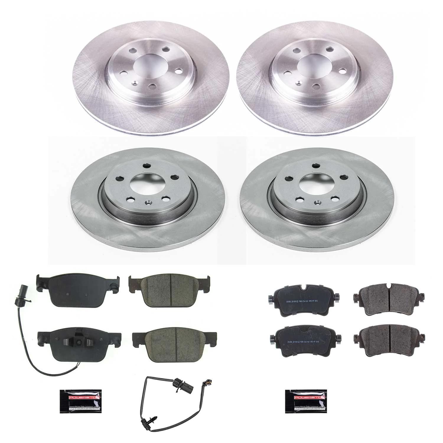 Power Stop Autospecialty KOE8197 Front and Rear Replacement Brake Kit-OE Brake Rotors & Ceramic Brake Pads Integral sensor wire in Front pads; and 1 Rear sensor wire For Audi A4 [Model Specific]
