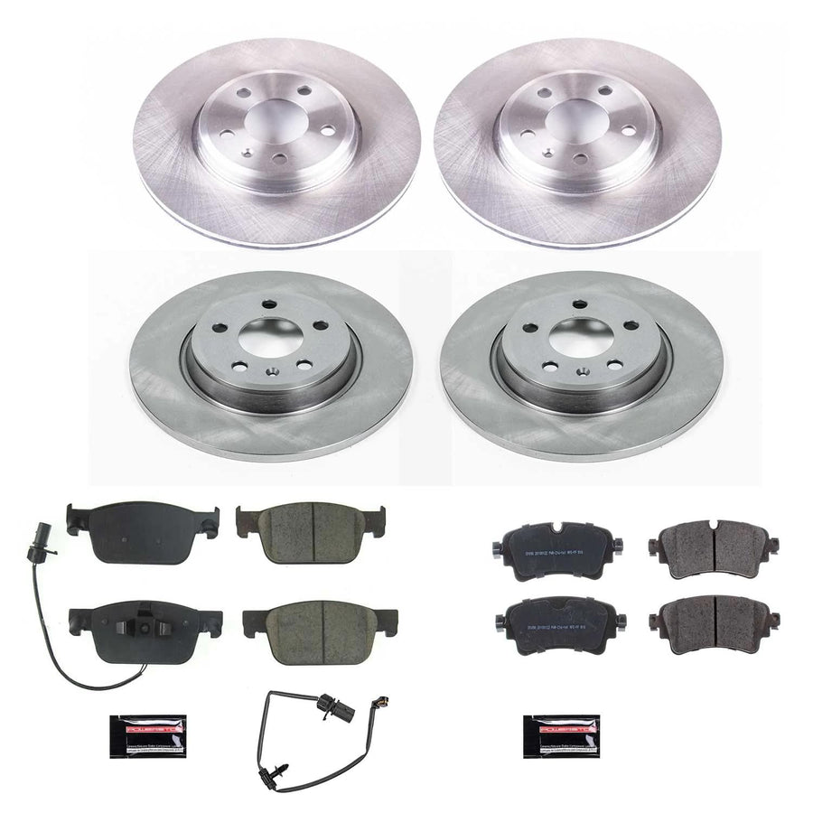 Power Stop Autospecialty KOE8197 Front and Rear Replacement Brake Kit-OE Brake Rotors & Ceramic Brake Pads Integral sensor wire in Front pads; and 1 Rear sensor wire For Audi A4 [Model Specific]