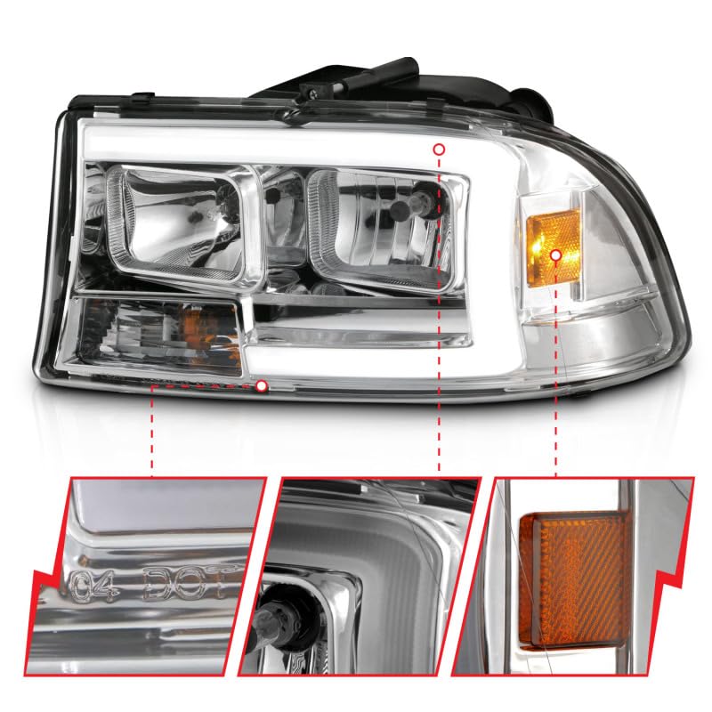97-04 Dodge Dakota/Durango ANZO Crystal Headlight Set w/Light Bar Chrome Housing