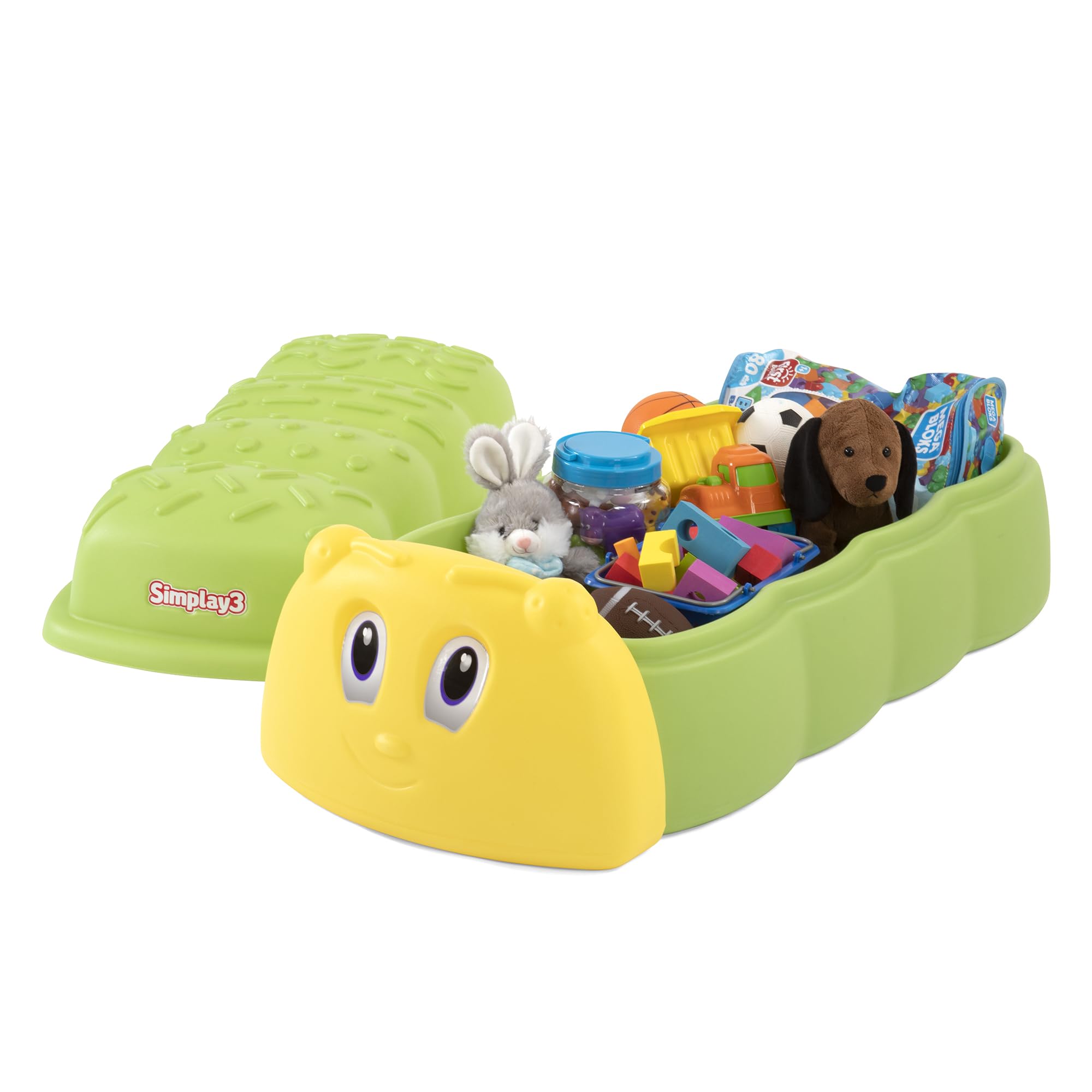 Caterpillar Sandbox - Green Kids Plastic Sandbox with Lid for Outdoor Play and Indoor Sensory Play
