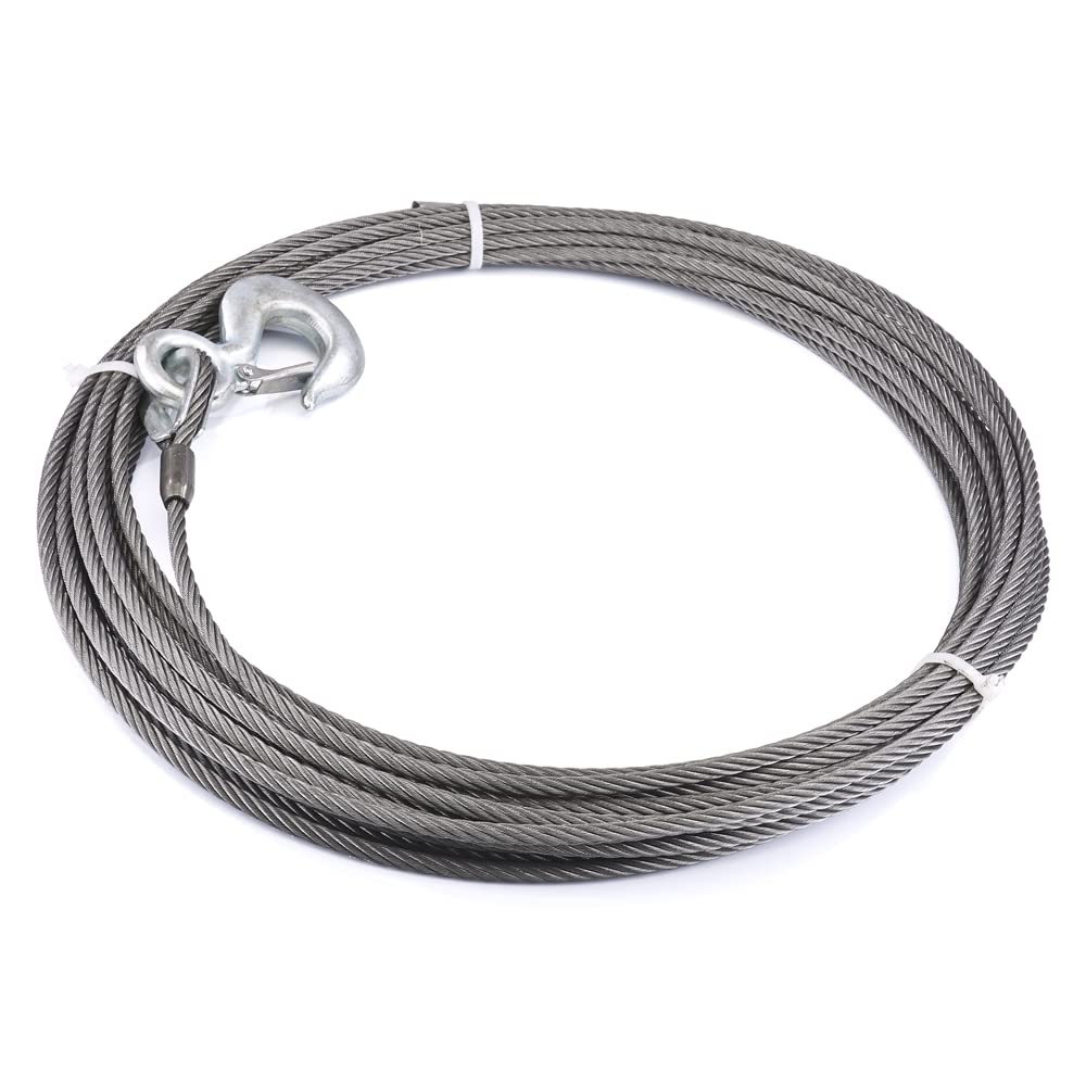 Winch Accessory WARN 23672: Industrial Grade Steel Cable Wire Rope with Hook, 3/8" Diameter x 75' Length, 15,100 lb Capacity