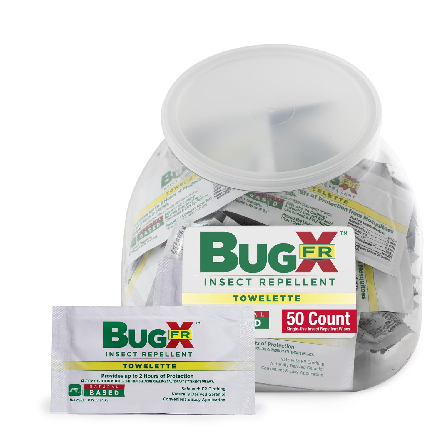 CoreTex Bug X DEET-Free Insect Repellent Wipes - Fishbowl Pack of 50 Single-Use, Naturally Derived Geranium Oil Bug Wipes - Protects Against Mosquitoes - Travel Size Mosquito Repellent Towelettes