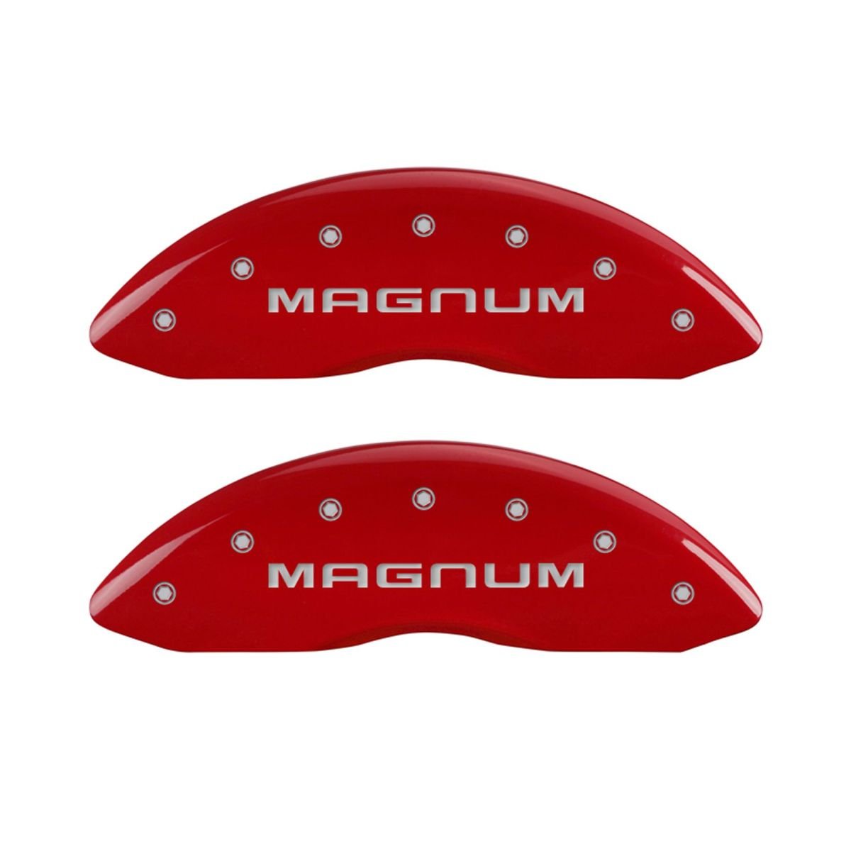 SET OF 4 CALIPER COVERS, RED AND SILVER CHARACTERS, FRONT AND REAR: MAGNUM