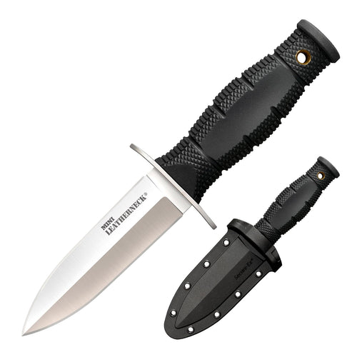 Mini Leatherneck Cold Steel Double Edge Spear Point Compact Lightweight 3.5" 8CR13MOV Steel Fixed Blade Outdoor Hunting Utility Knife, 3.25" Textured Ergonomic Kray-Ex Handle, Secure-Ex Sheath