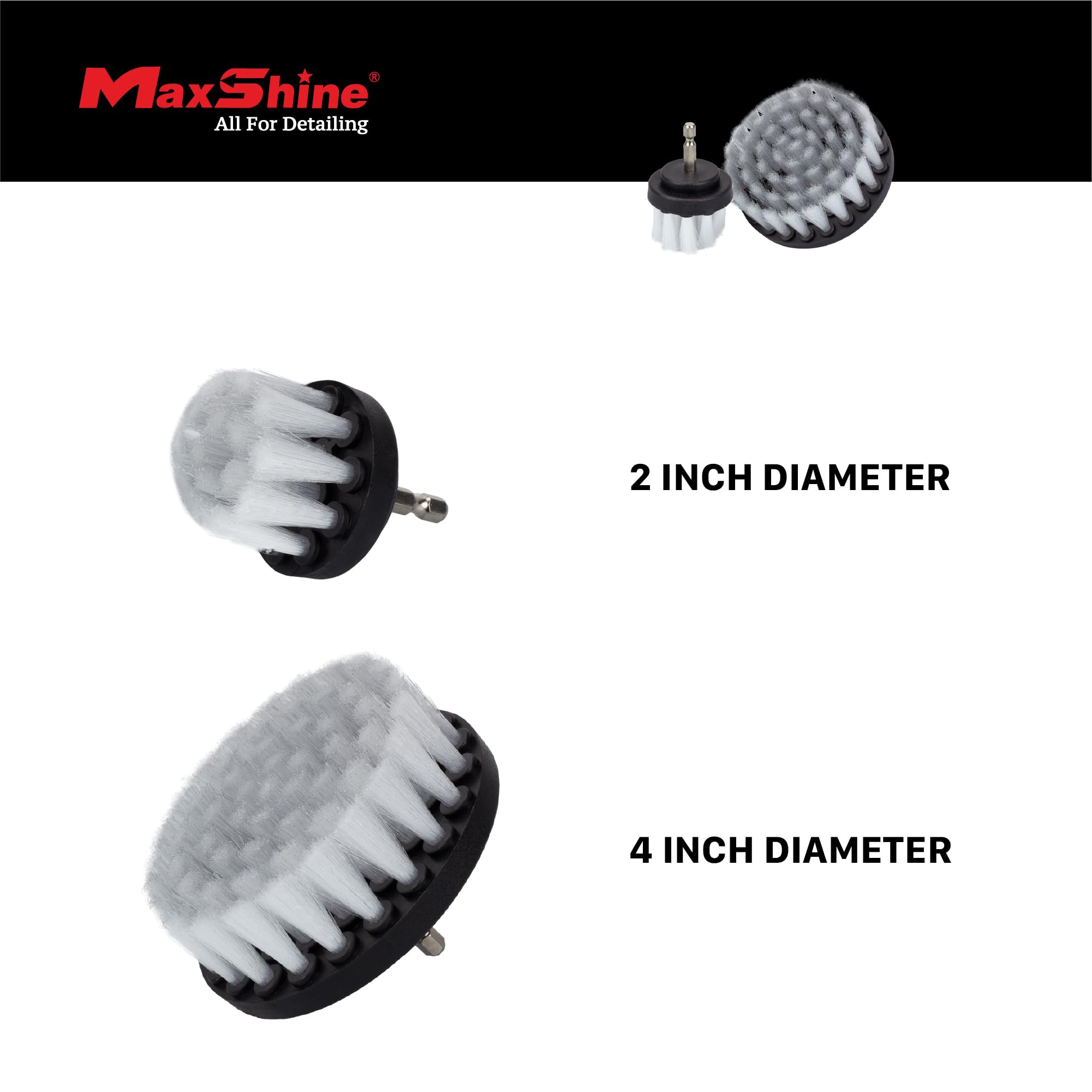 Maxshine Universal 2-Piece 2" & 4" Soft Leather Drill Brush Attachment Set – Professional Detailing for Leather, Fabric, Delicate Carpets & Convertible Tops – Gentle Cleaning Tool