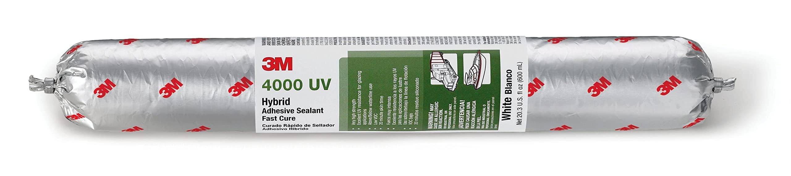 3M Hybrid Adhesive Sealant 4000 UV Fast Cure, 40 Shore A Hardness, 600mL Sausage, White