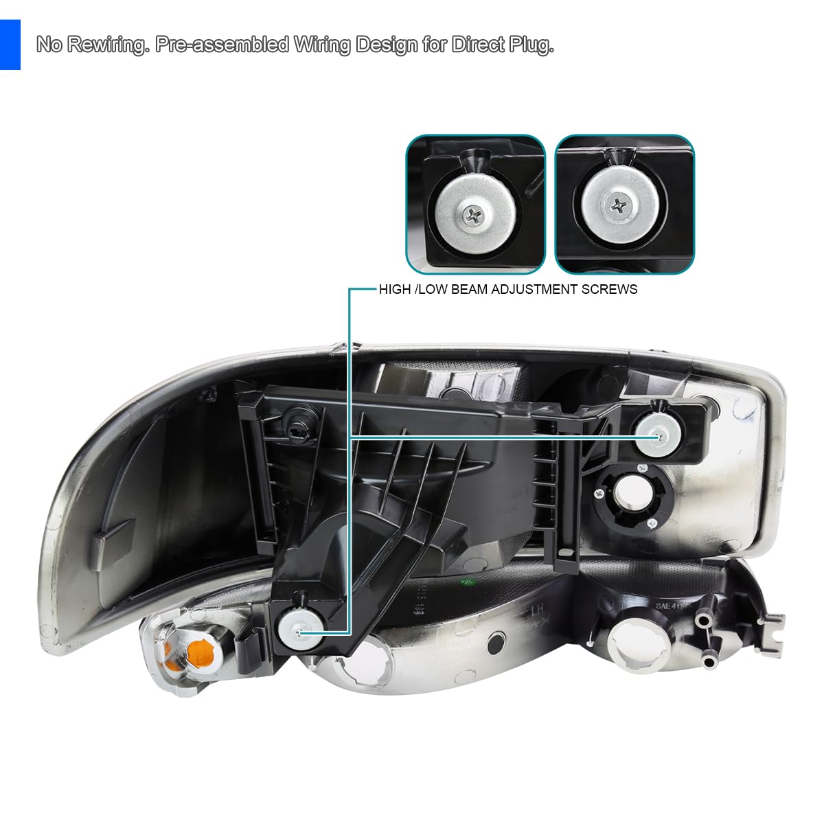 Chrome Headlights + Bumper Lights SPEC-D TUNING Compatible with 1999-2006 GMC Sierra 1500 2500 3500, Left + Right Pair Headlamp Assembly