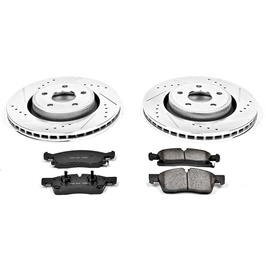 Power Stop K5954 Z23 Carbon Fiber Brake Pads with Drilled & Slotted Brake Rotors Kit For Dodge Durango 2011-2020, Jeep Grand Cherokee 2011-2012 [Model Specific]