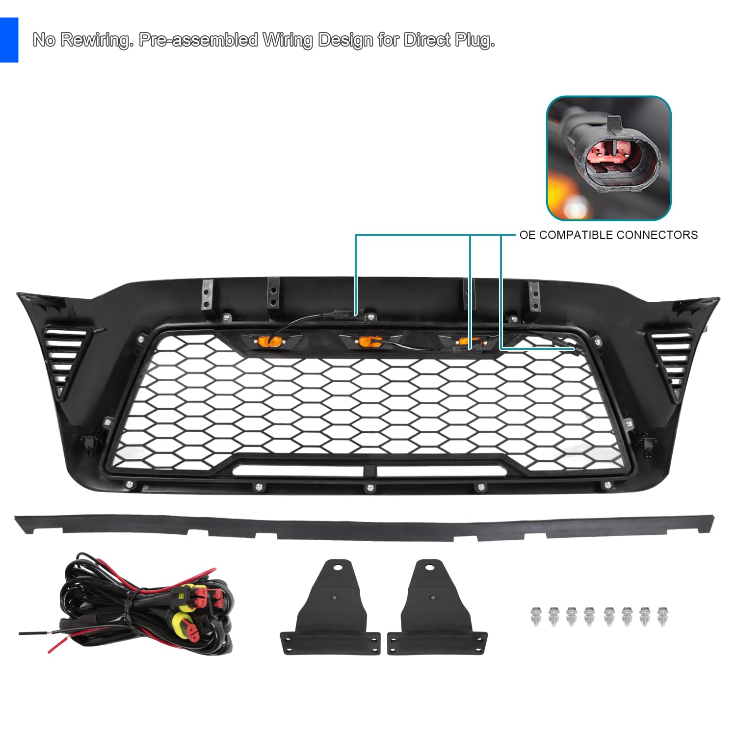 Matte Black Mesh Style SPEC-D TUNING Front Hood Grill Grille w/LED Lights Compatible with 2005-2011 Toyota Tacoma