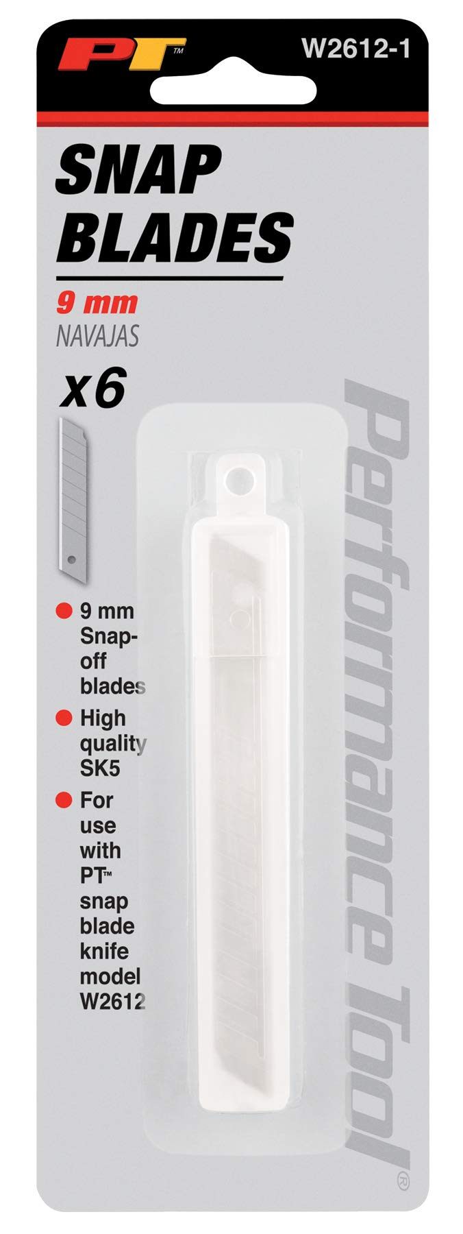W2612-1 Performance Tool Snap-Off Blade Kit - 9mm Wide Blade, SK5 Material for Long-Lasting Sharpness, 6 Blades with Storage Case
