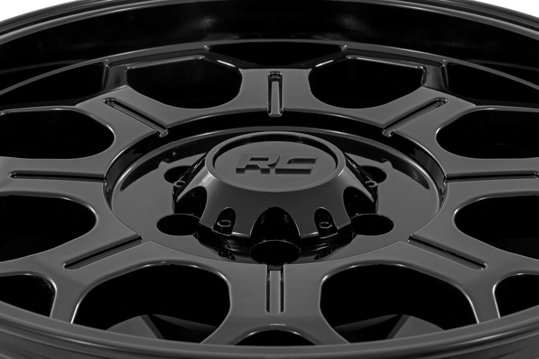 77 Series Rough Country One-Piece Aluminum Wheel - 20x9, 6x5.5" Bolt Pattern, +18mm Offset, Semi-Gloss Black