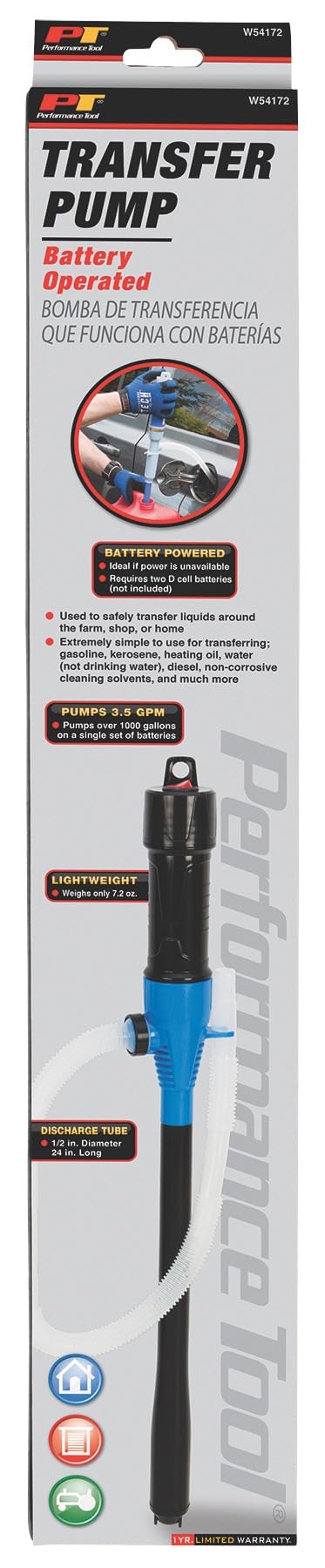 Battery-Operated Performance Tool W54172 Fluid Transfer Pump for Vehicle Engine Oils and Lubricants, Black, 24-inch Tube