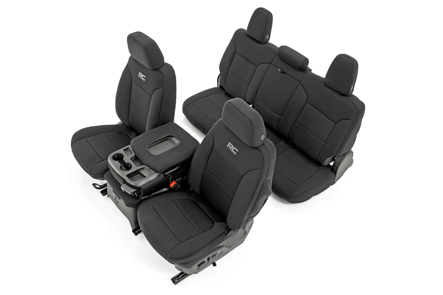 Rough Country Seat Covers Neoprene for Chevy Silverado/GMC Sierra 1500 (2019–2026) w/Rear Cup Holder - Waterproof, UV-Resistant, Foam Padded, Front & Rear Row Cover Set