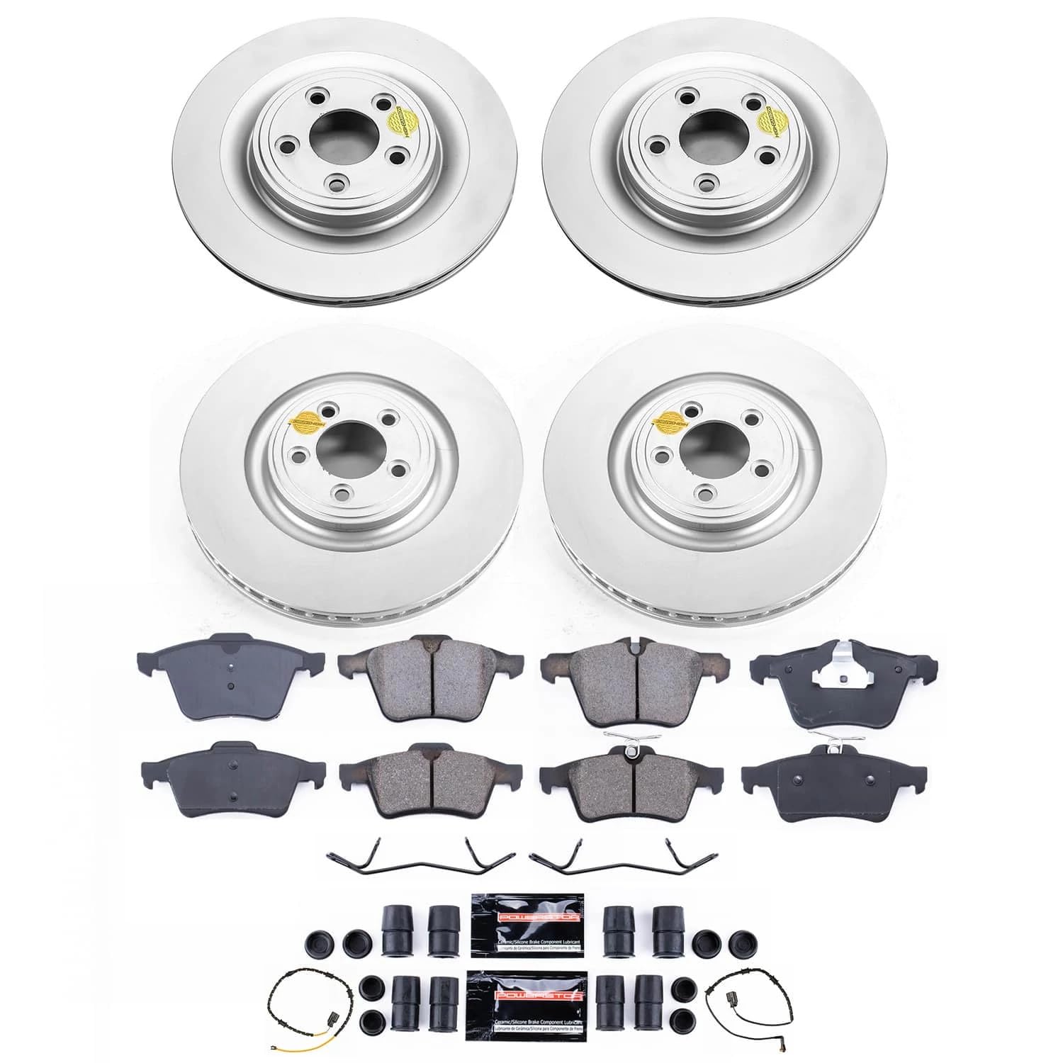 POWERSTOP Brake Kit For Jaguar XJ 2013-2015 Front and Rear Geomet Coated Brake Rotors and Brake Pads