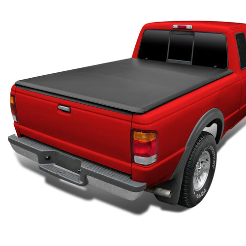 Soft Quad Fold Tonneau Cover Spec-D Tuning Compatible with 1982-2013 Ford Ranger, 1994-2010 Mazda B-Series Pickup 72", 6 FT Short Bed