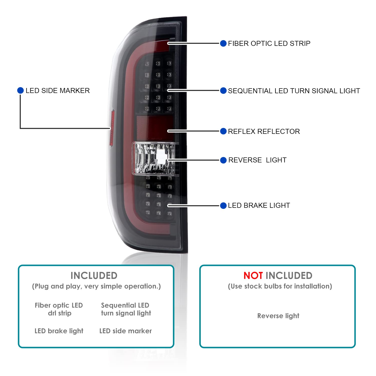Spec-D Tuning Full Black LED Strip Tail Lights w/Red Sequential LED Bar Compatible with 2014-2021 Toyota Tundra, Left + Right Pair Assembly