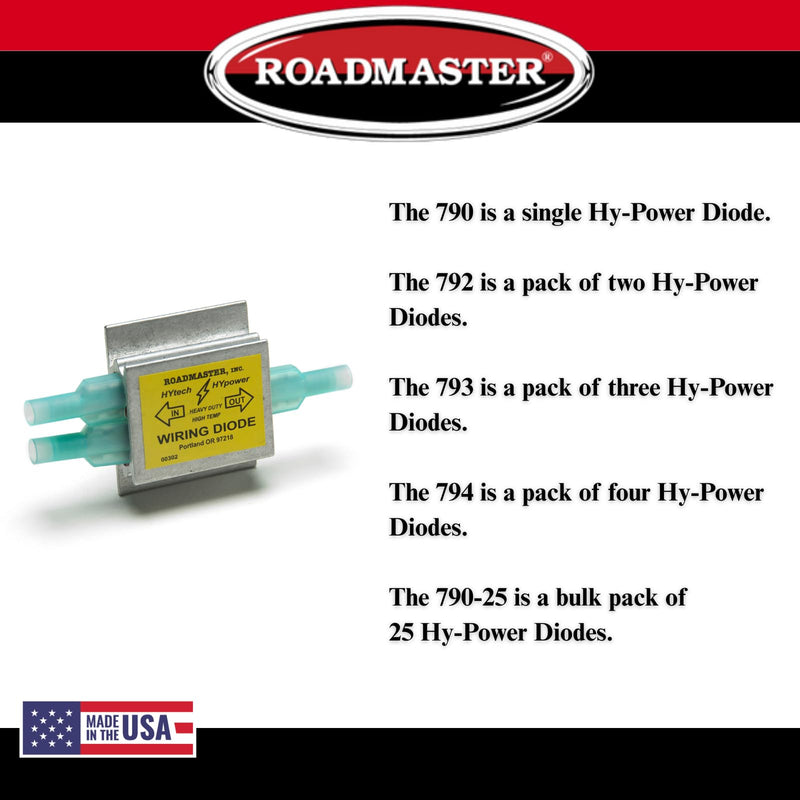 Pack of 3 Roadmaster 793 Hy-Power Diodes Compatible with RVs & Flat Towed Vehicles | Prevents Cross-Wiring Between Towed Vehicle & Motorhome Lights | Safe, Dependable Operation | Built to Last